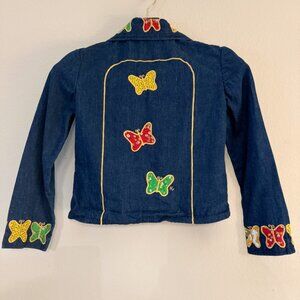 Vintage 70s La Jolla Denim Butterfly Applique Patch Jean Jacket Retro